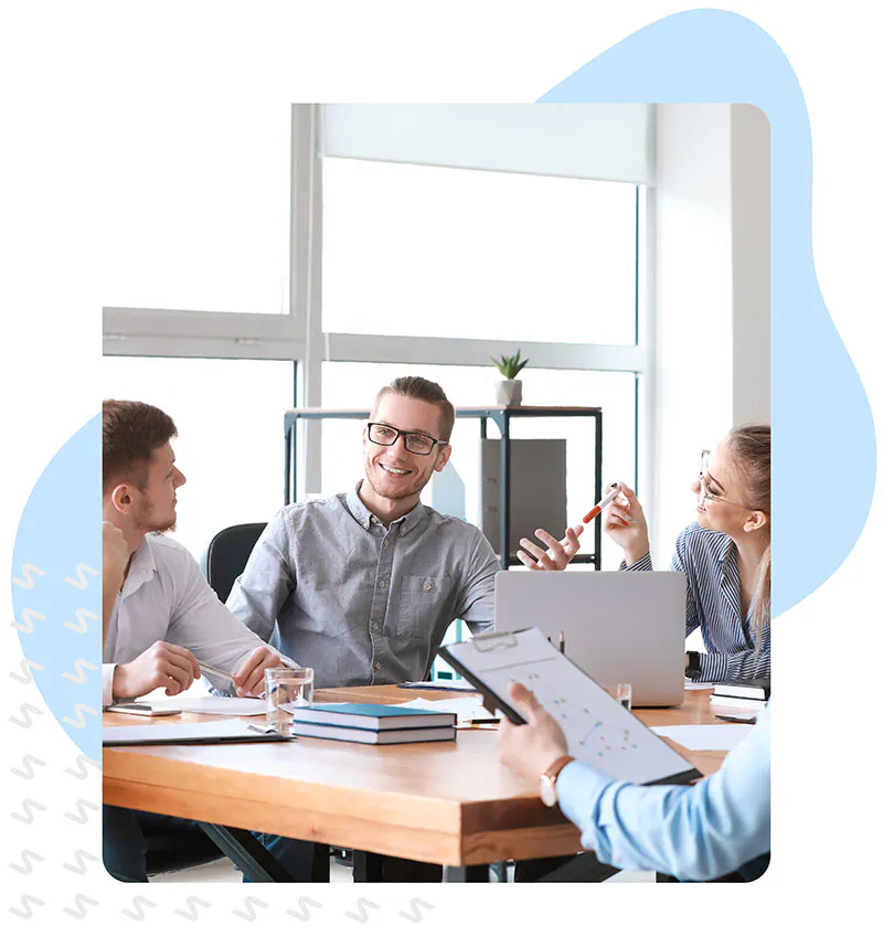 Professional team working at a conference table