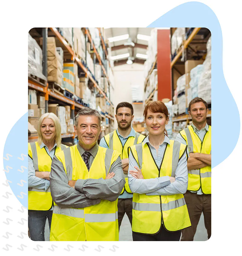 team working together in a warehouse